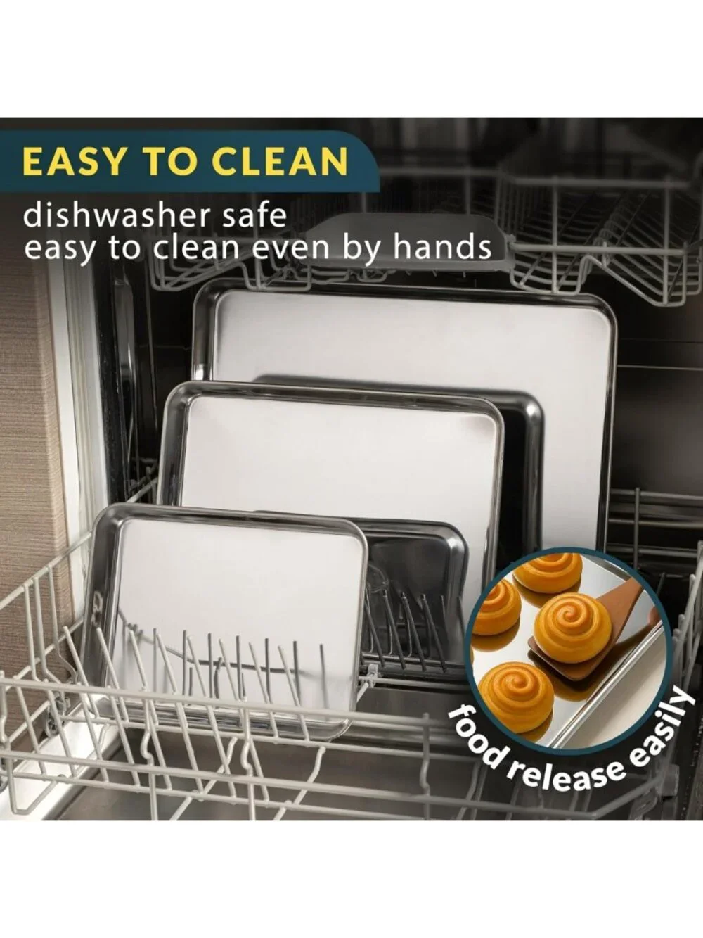Stainless Steel Cookie Sheet Set of 3 - Non-Stick, Rust Resistant, Dishwasher